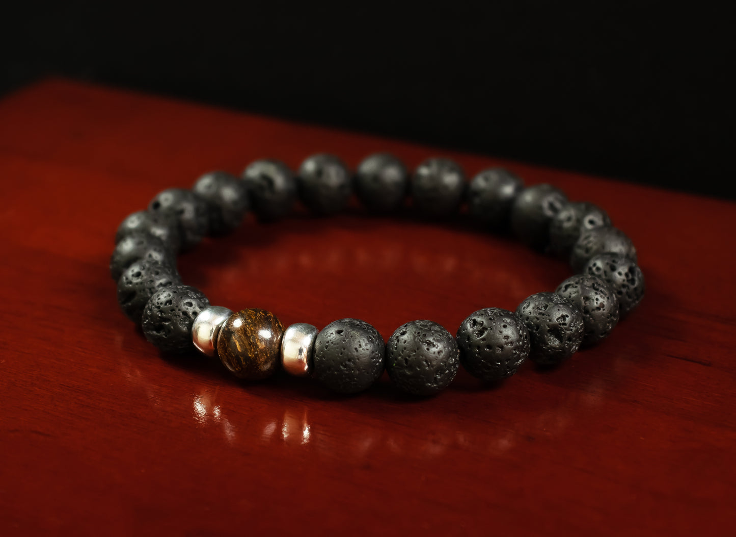 Guidance and Protection - AAA Quality Bronzite/AAA Quality Black Lava Stone Bracelet/.925 Sterling Silver Accents - 8mm