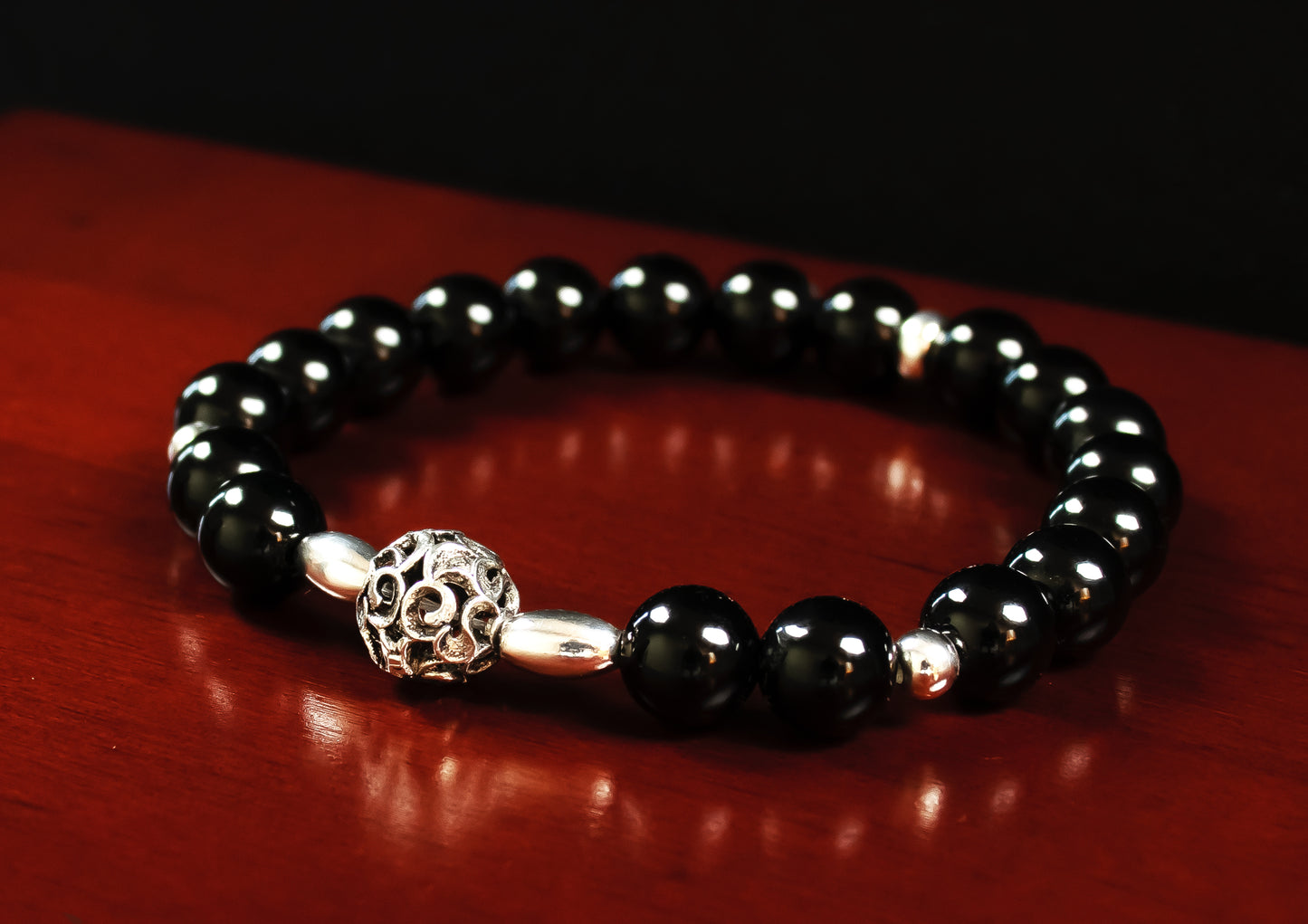 Power/Balance - AAA Quality Black Onyx/A Quality Hematite/ .925 Sterling Silver Bali Bead Center & Accent Beads - 6mm