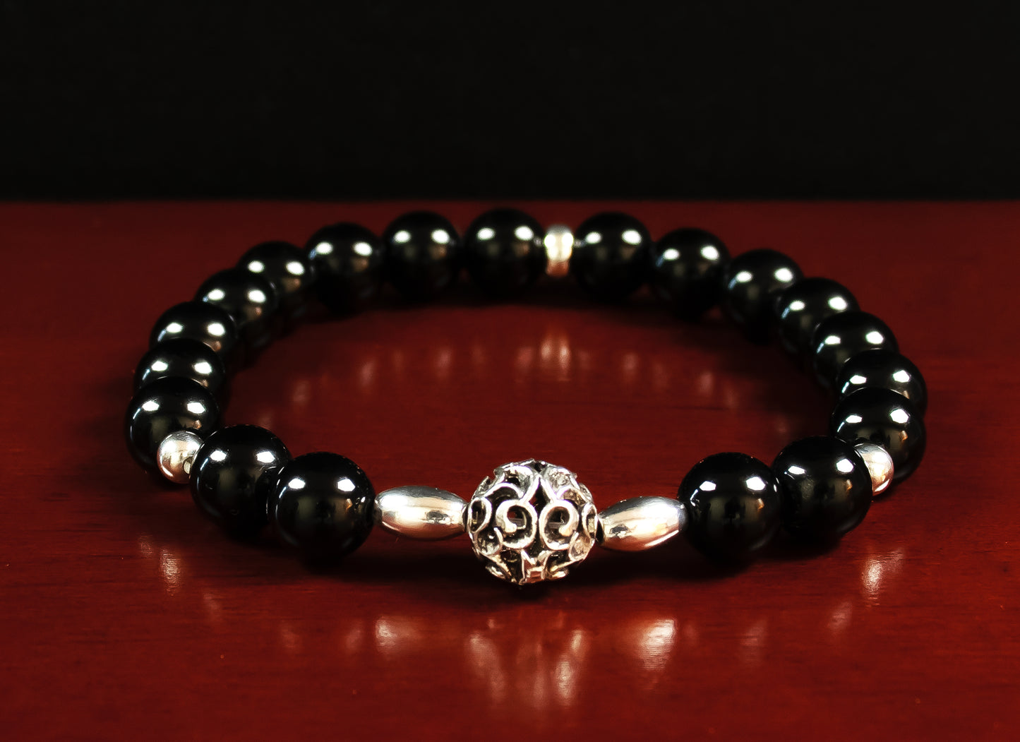 Power/Balance - AAA Quality Black Onyx/A Quality Hematite/ .925 Sterling Silver Bali Bead Center & Accent Beads - 6mm