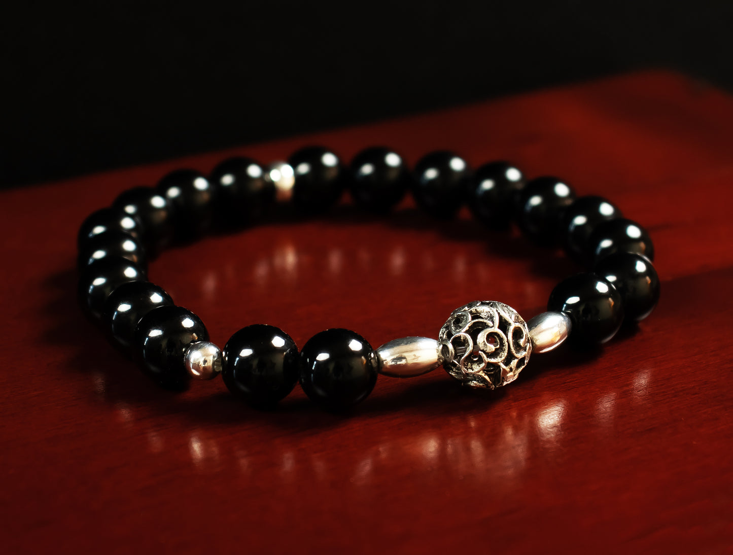 Power/Balance - AAA Quality Black Onyx/A Quality Hematite/ .925 Sterling Silver Bali Bead Center & Accent Beads - 6mm