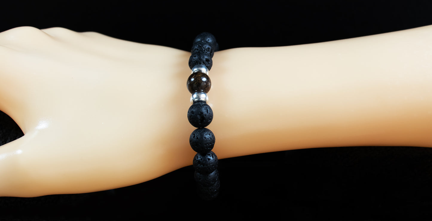 Guidance and Protection - AAA Quality Bronzite/AAA Quality Black Lava Stone Bracelet/.925 Sterling Silver Accents - 8mm