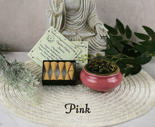 All Organic Chakra Incense Cones with Ceramic Incense Holder - Pink