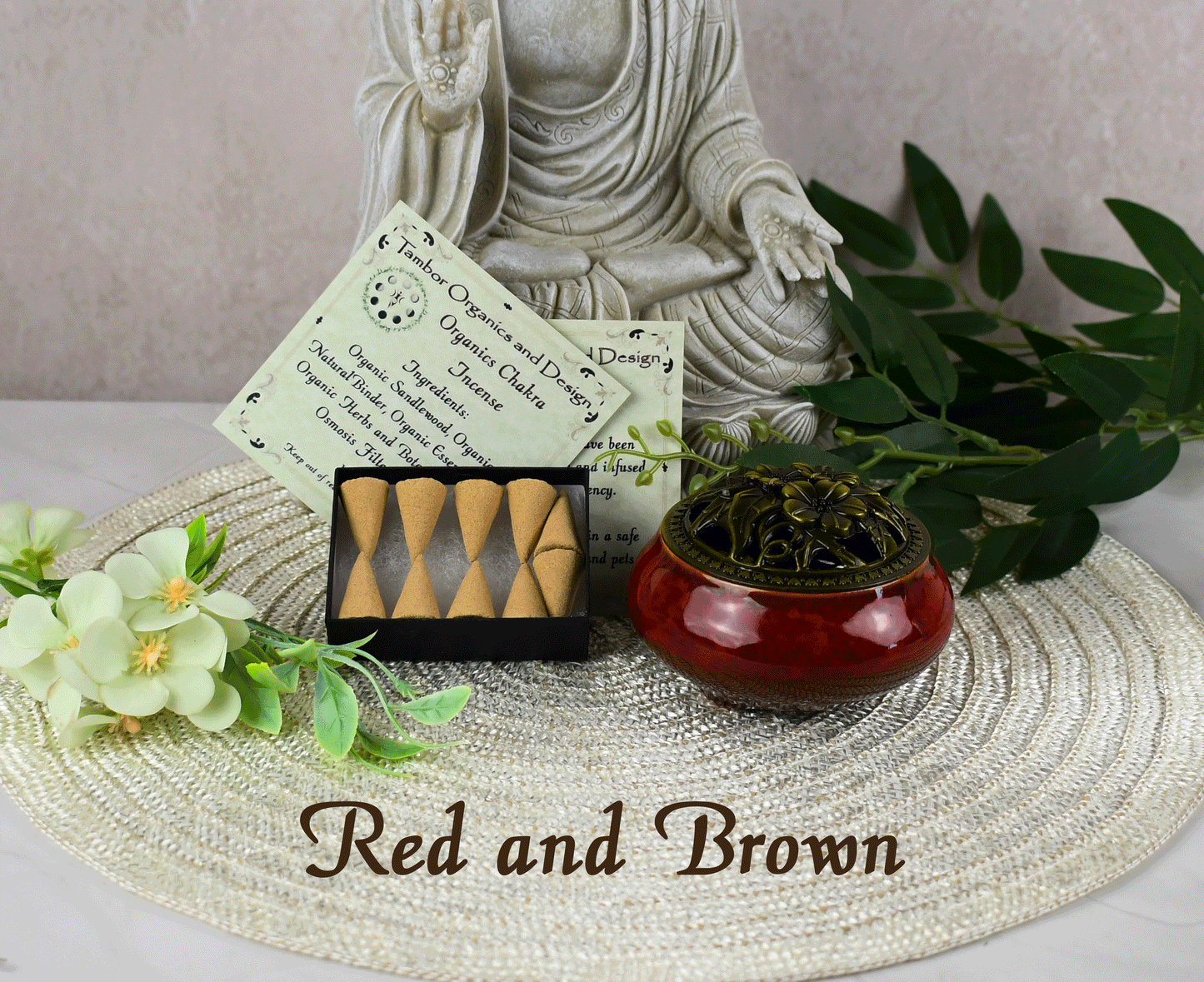 All Organic Chakra Incense Cones with Ceramic Incense Holder - Red