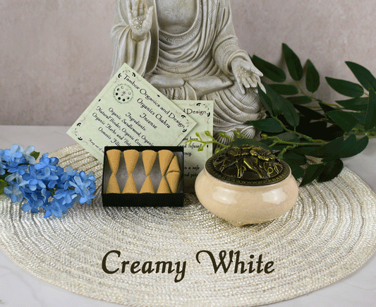 All Organic Chakra Incense Cones with Ceramic Incense Holder - Creamy White