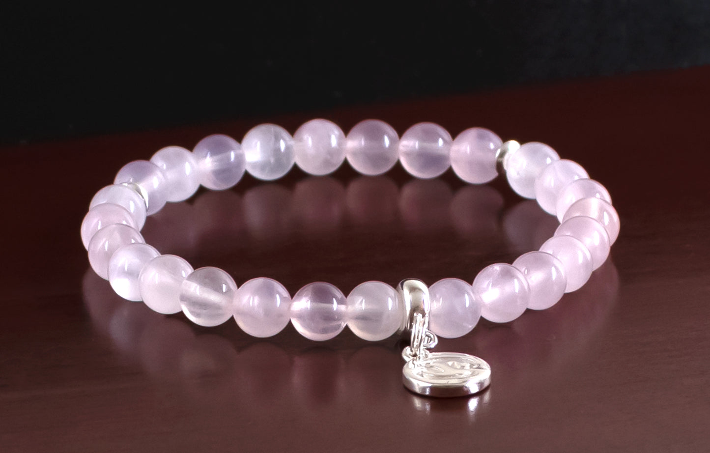 Cancer - AAA Quality Rose Quartz/.925 Sterling Silver Accents/.925 Sterling Silver w/Charm - 6mm