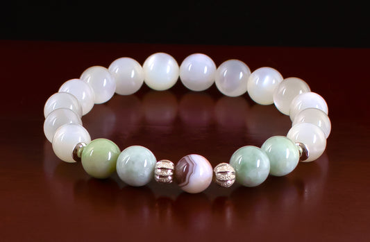 Stability/Opportunity - AAA Quality Botswana Agate/AAA Quality Burma Jade/AAA Quality White Moonstone - 8mm