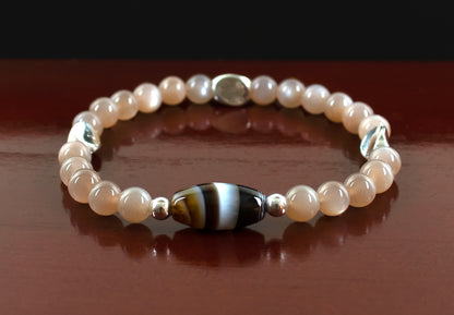 Achievement/Adaptation - AAA Quality TIBETAN Agate/AAA Quality Chocolate Peach Moonstone/.925 Sterling Silver Seed Beads