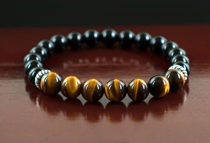 Strength/Power/Prosperity - AAA Quality Natural Yellow Tiger’s Eye/AAA Quality Natural Black Onyx - 8mm