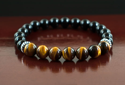 Strength/Power/Prosperity - AAA Quality Natural Yellow Tiger’s Eye/AAA Quality Natural Black Onyx - 8mm