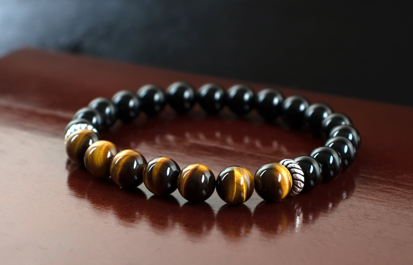 Strength/Power/Prosperity - AAA Quality Natural Yellow Tiger’s Eye/AAA Quality Natural Black Onyx - 8mm