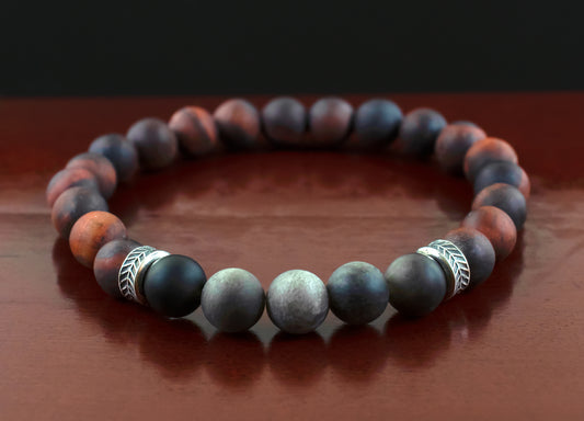 Abundance - A Quality Matte Mahogany Red Tiger’s Eye/AAA Quality Matte Silver Obsidian/.925 Sterling Silver Accents - 8mm