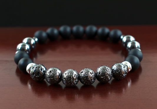 Protection/Luck - AAA Quality Gun Metal Lava/AAA Quality Matte Black Onyx/A Quality Hematite/.925 Sterling Silver Accents