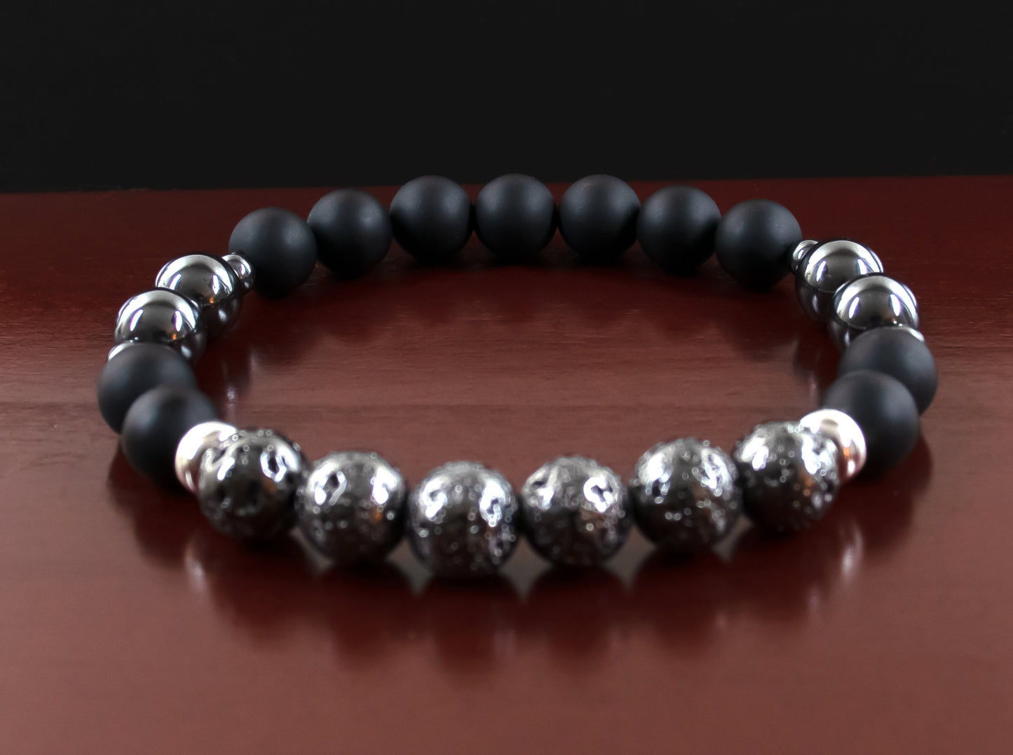 Protection/Luck - AAA Quality Gun Metal Lava/AAA Quality Matte Black Onyx/A Quality Hematite/.925 Sterling Silver Accents