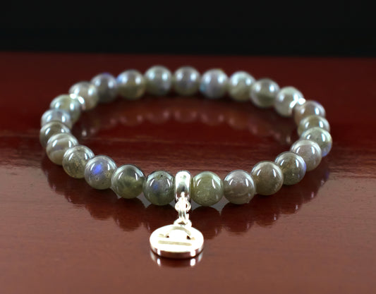 Libra - AAA Quality Labradorite/.925 Sterling Silver Rondelle Beads/.925 Sterling Silver w/Charm - 6mm