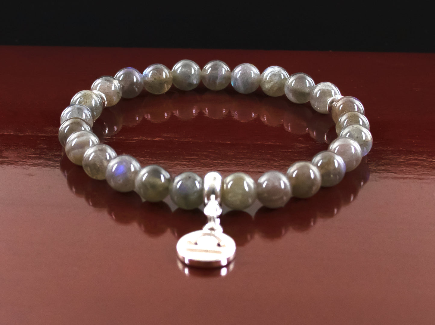 Libra - AAA Quality Labradorite/.925 Sterling Silver Rondelle Beads/.925 Sterling Silver w/Charm - 6mm