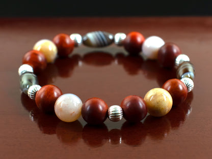 Support/Balance - AAA Quality Natural Tibetan Agate/AAA Natural Australian Agate/Natural Raja Kayu Wood/.925 Sterling Silver Accents