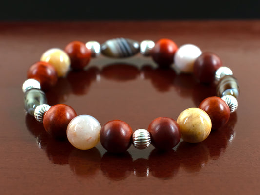 Support/Balance - AAA Quality Natural Tibetan Agate/AAA Natural Australian Agate/Natural Raja Kayu Wood/.925 Sterling Silver Accents