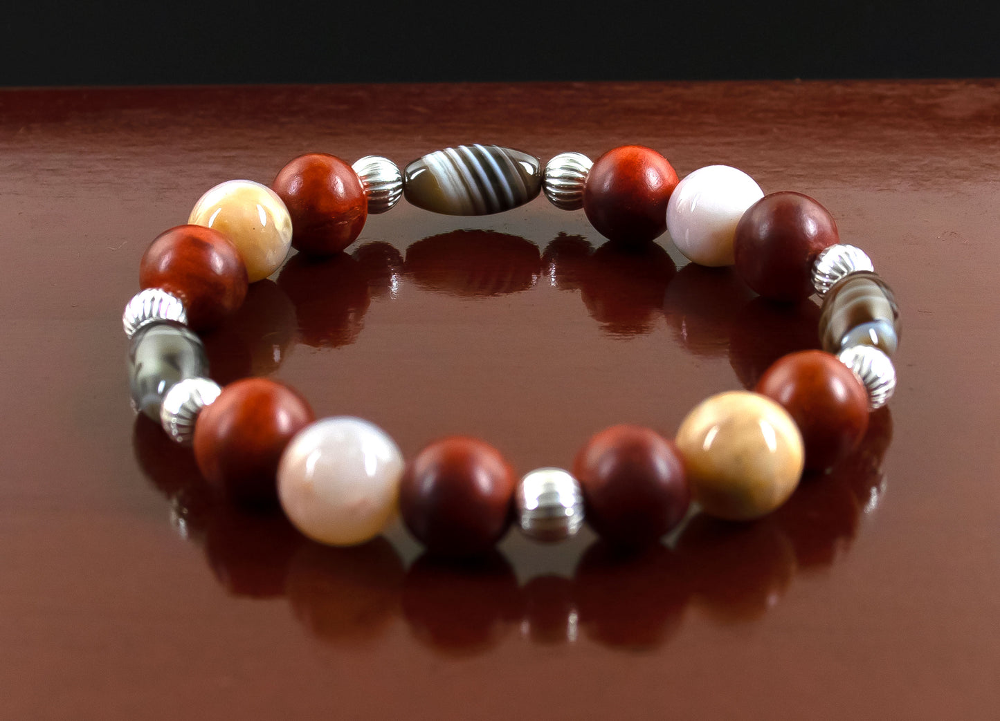 Support/Balance - AAA Quality Natural Tibetan Agate/AAA Natural Australian Agate/Natural Raja Kayu Wood/.925 Sterling Silver Accents