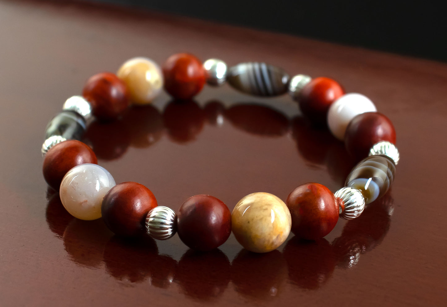 Support/Balance - AAA Quality Natural Tibetan Agate/AAA Natural Australian Agate/Natural Raja Kayu Wood/.925 Sterling Silver Accents