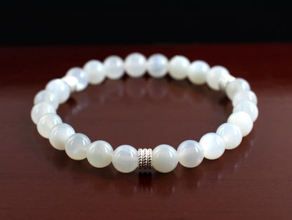 Guidance/Achievement - AAA Natural White Moonstone Bracelet with .925 Sterling Silver Spiral Bead Accents – 6mm