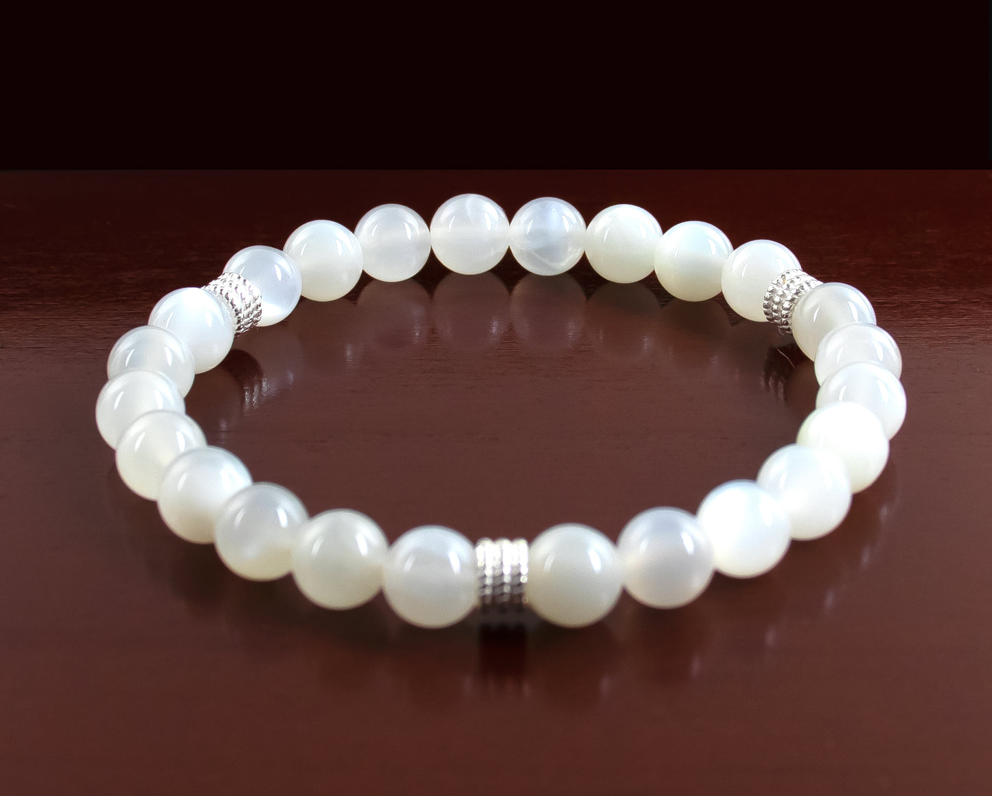 Guidance/Achievement - AAA Natural White Moonstone Bracelet with .925 Sterling Silver Spiral Bead Accents – 6mm