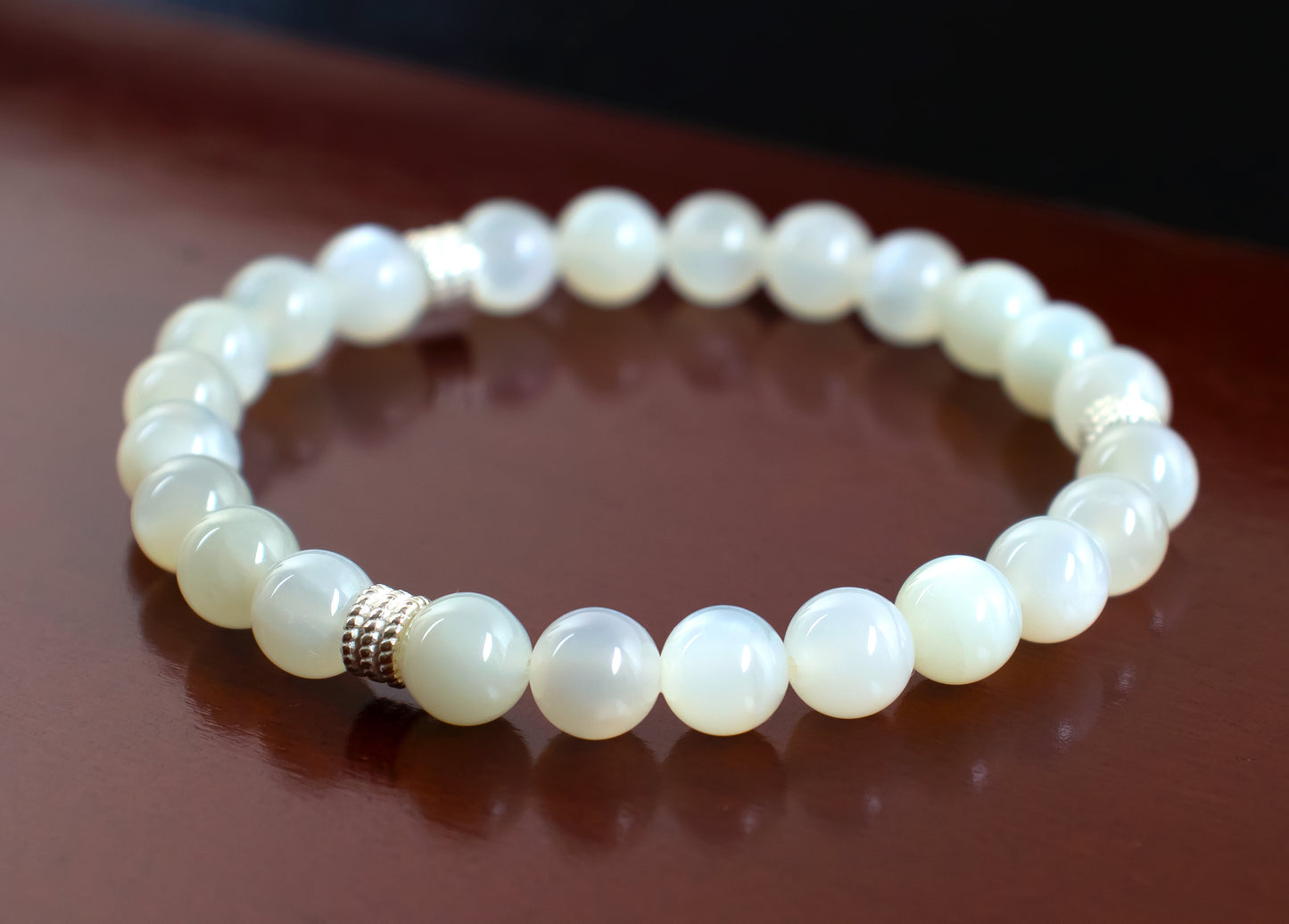 Guidance/Achievement - AAA Natural White Moonstone Bracelet with .925 Sterling Silver Spiral Bead Accents – 6mm