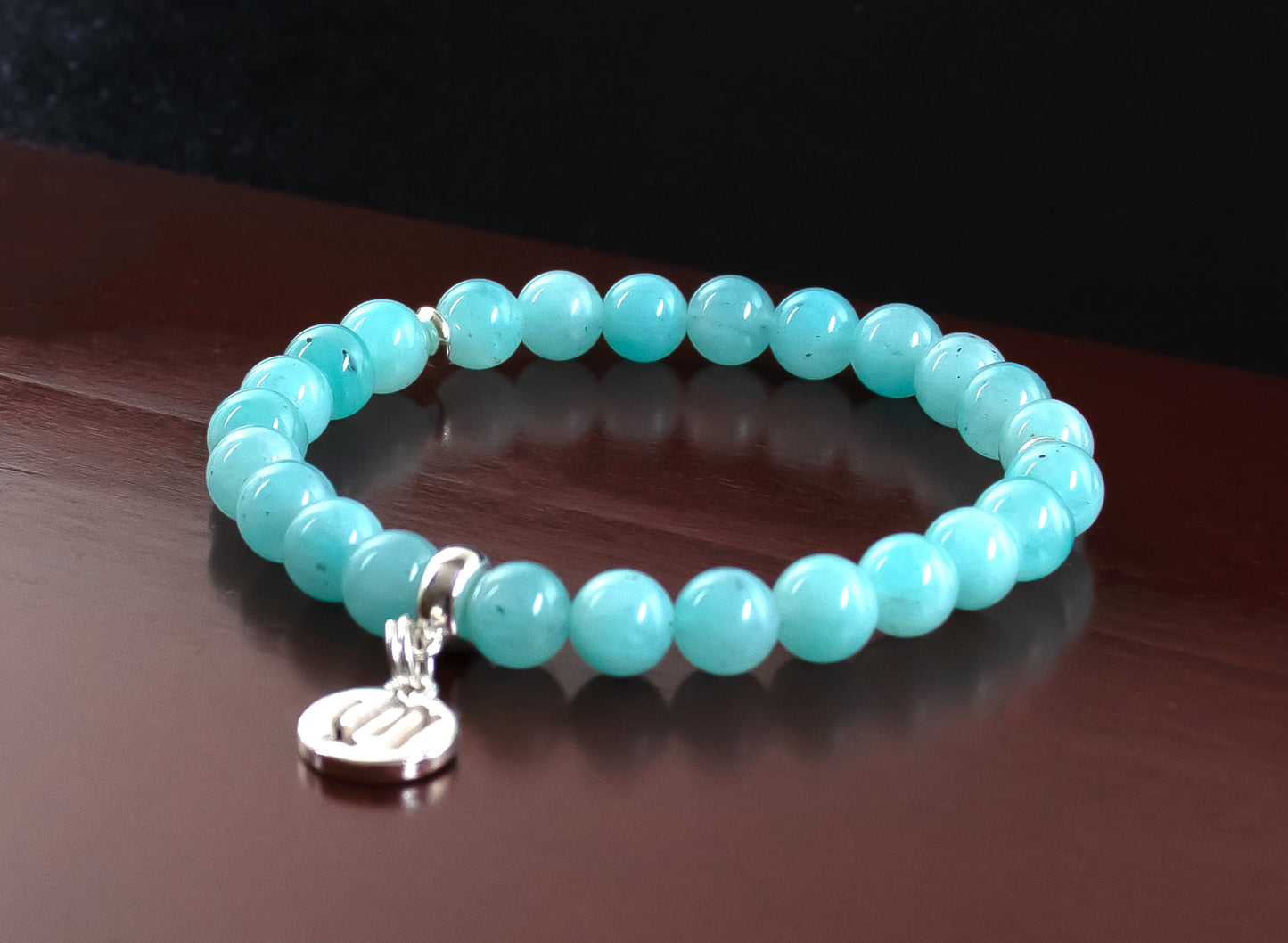 Virgo - AAA Natural Aqua Amazonite/.925 Sterling Silver w/Charm - 6mm