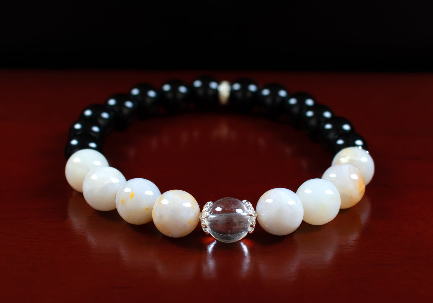 Amplification/Stability - AAA Quality Clear Quartz/AAA Quality Australian Agate/AAA Quality Black Onyx - 8mm