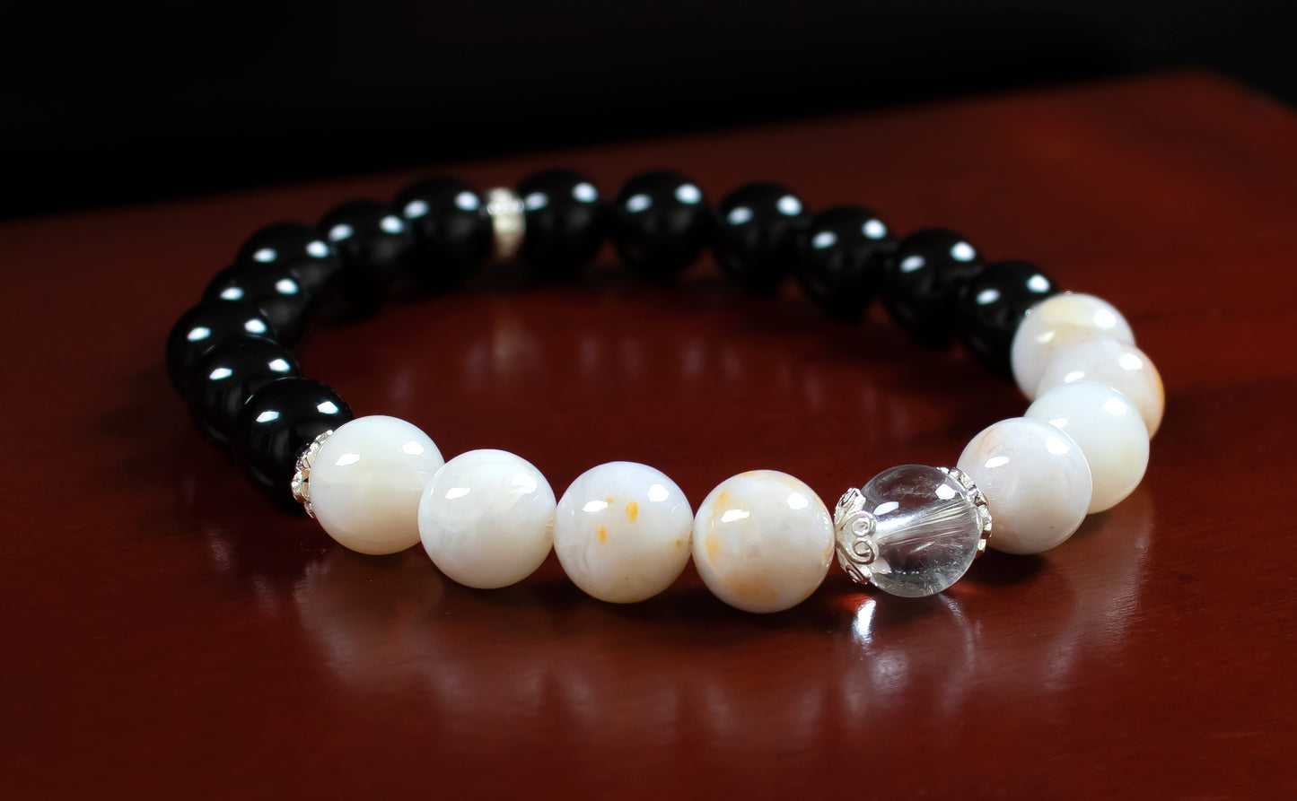 Amplification/Stability - AAA Quality Clear Quartz/AAA Quality Australian Agate/AAA Quality Black Onyx - 8mm