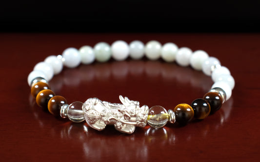 Good Fortune - 925 Sterling Silver Pi Xiu/AAA Quality Citrine/AAA Quality Tiger's Eye/AAA Burma Jade - 6mm