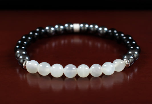 Desire/Fortune/Courage - AAA Quality White Moonstone/AAA Quality Black Onyx/AAA Quality Hematite/.925 Sterling Silver Accent Beads