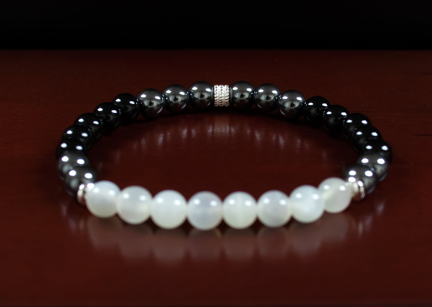 Desire/Fortune/Courage - AAA Quality White Moonstone/AAA Quality Black Onyx/AAA Quality Hematite/.925 Sterling Silver Accent Beads