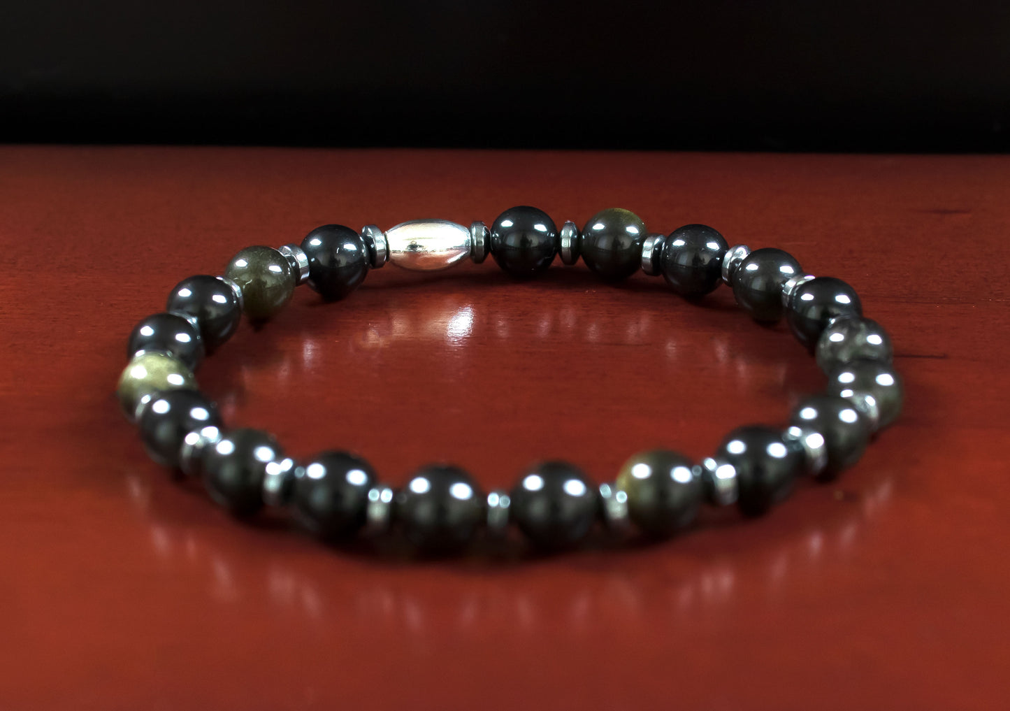 Protection/Luck - AAA Natural Black Obsidian/Hematite & .925 Sterling Silver Seed Bead Accents - 6mm