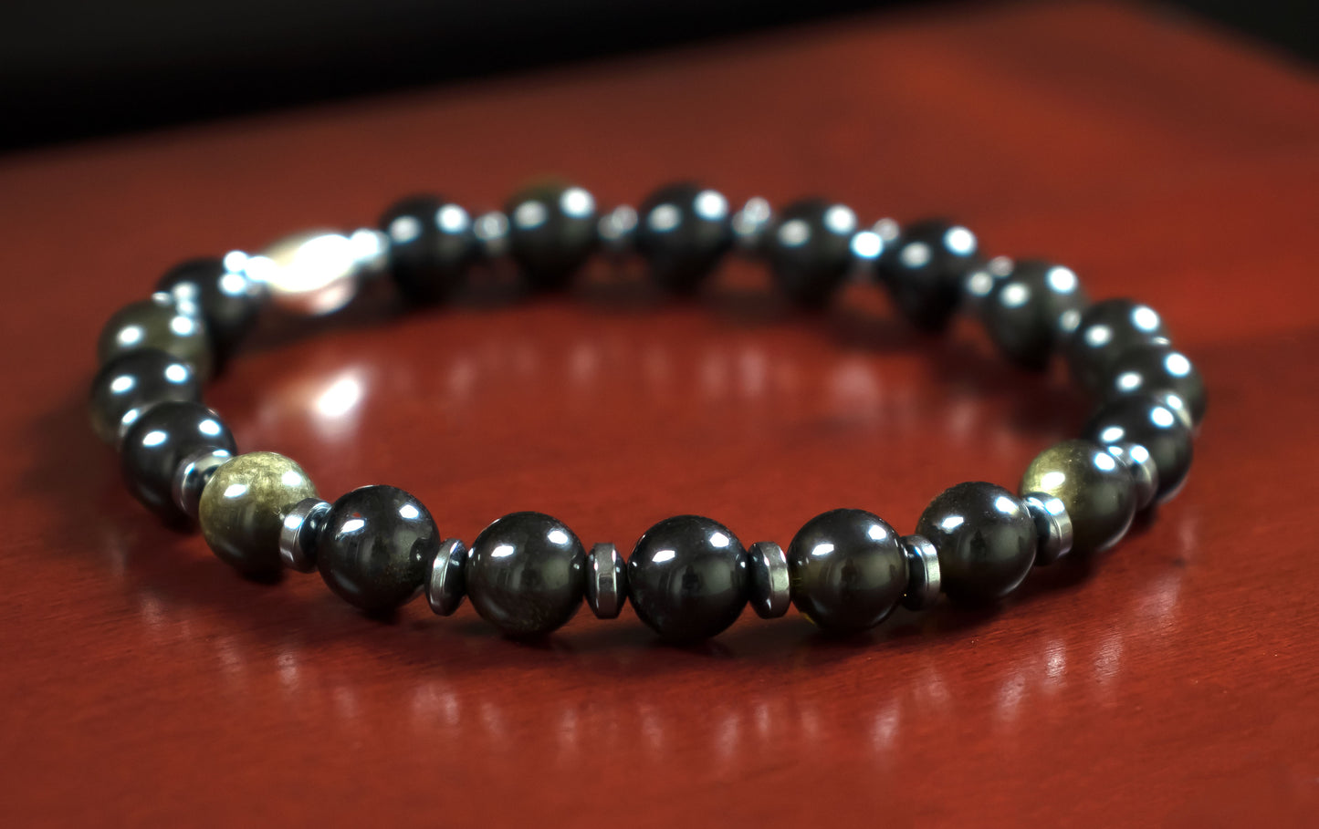 Protection/Luck - AAA Natural Black Obsidian/Hematite & .925 Sterling Silver Seed Bead Accents - 6mm