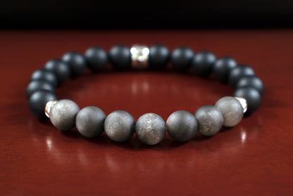 Protection/Focus - AAA Quality Matte Silver Obsidian/AAA Quality Matte Black Onyx/.925 Sterling Silver Accent Beads - 8mm