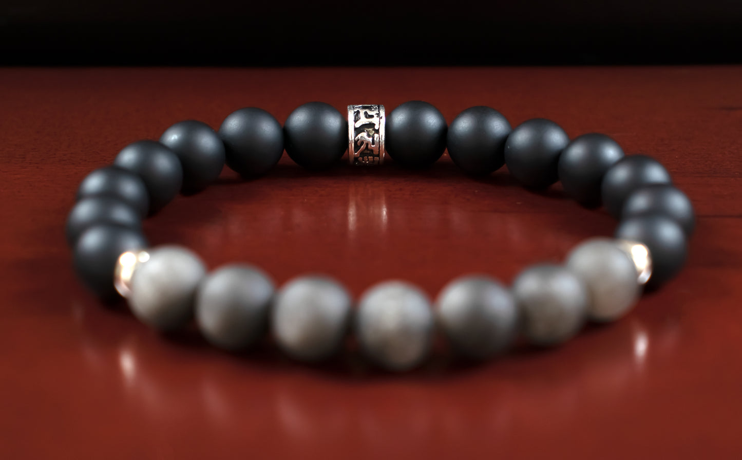 Protection/Focus - AAA Quality Matte Silver Obsidian/AAA Quality Matte Black Onyx/.925 Sterling Silver Accent Beads - 8mm