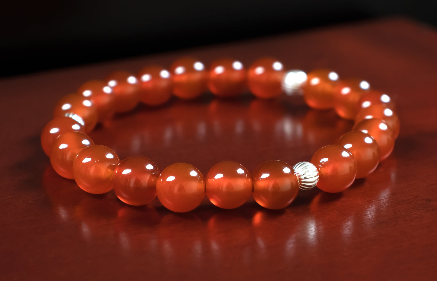 Strength/Power - AAA Quality Natural Tomato Red Carnelian/.925 Sterling Silver Accents  - 8mm