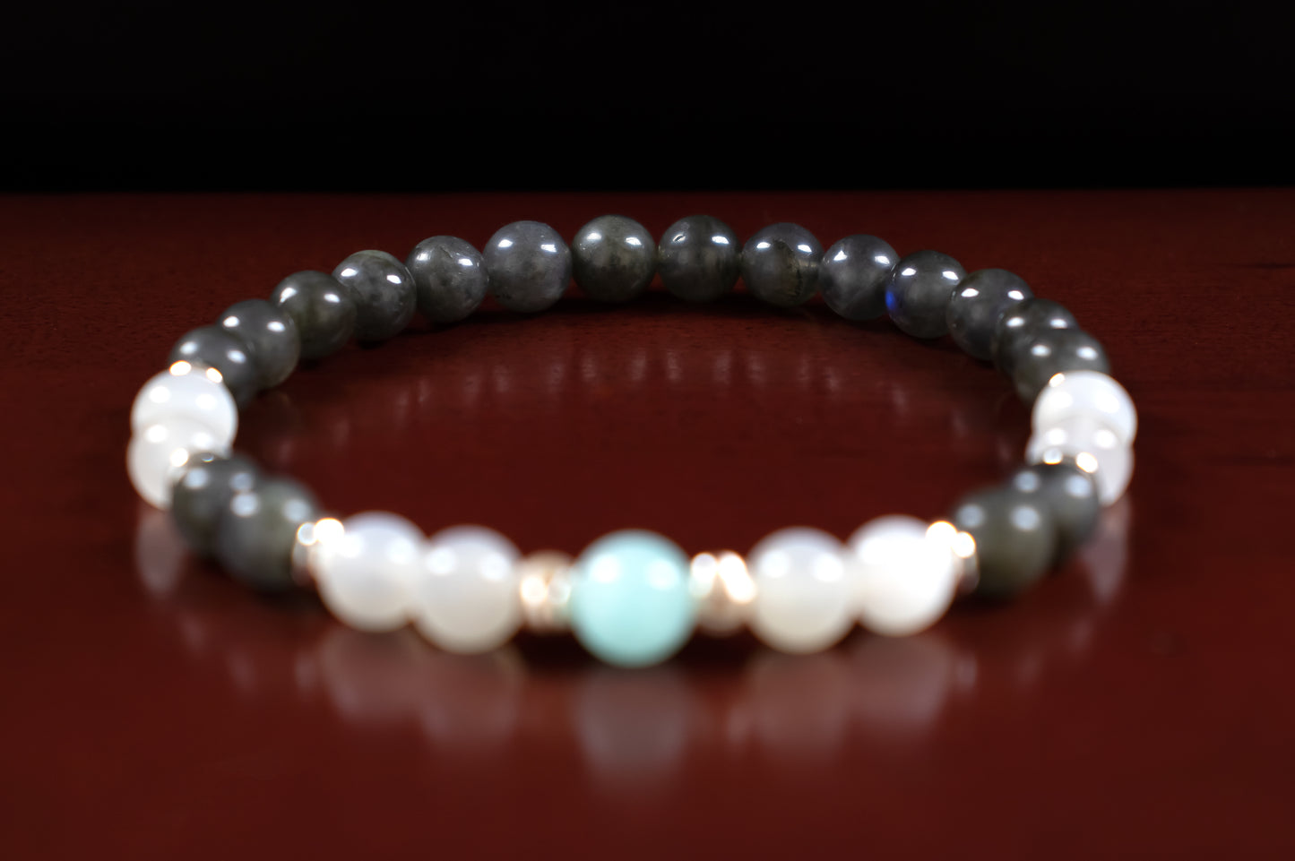 Talent/Patience - AAA Quality Blue Lace Agate/AAA Quality White Moonstone/AAA Quality Black Labradorite/.925 Sterling Silver Accents - 6mm