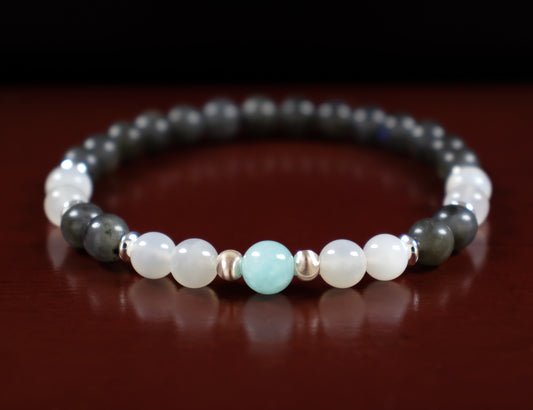 Talent/Patience - AAA Quality Blue Lace Agate/AAA Quality White Moonstone/AAA Quality Black Labradorite/.925 Sterling Silver Accents - 6mm