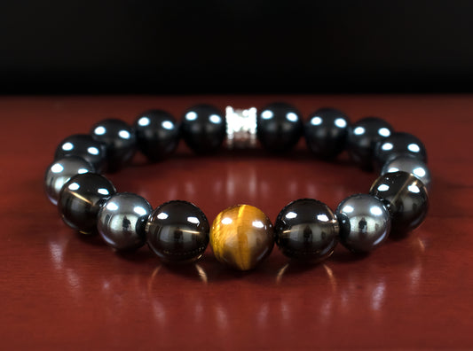 Wealth/Clarity - AAA Quality Yellow Tiger's Eye/AAA Quality Smoky Quartz/AAA Quality Black Onyx/A Quality Hematite - 10mm