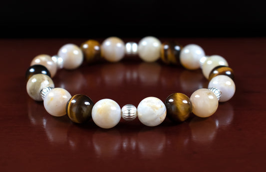 Balance/Abundance - AAA Quality Australian Agate/AAA Quality Golden Tiger's Eye/.925 Sterling Silver Accents - 8mm