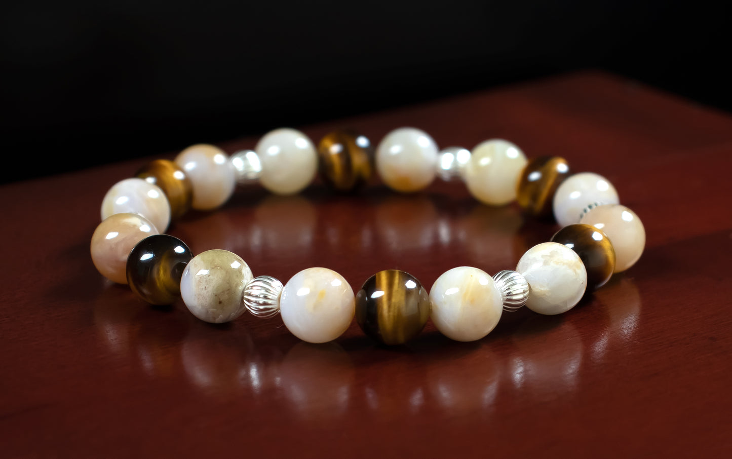 Balance/Abundance - AAA Quality Australian Agate/AAA Quality Golden Tiger's Eye/.925 Sterling Silver Accents - 8mm