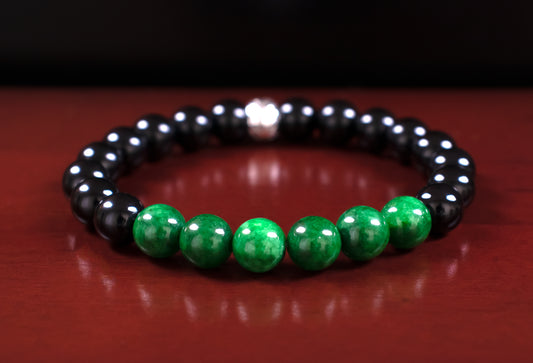 Luck/Focus - AAA Quality Natural Dark Green Jade/AAA Quality Natural Black Onyx/.925 Sterling Silver Accents - 8mm