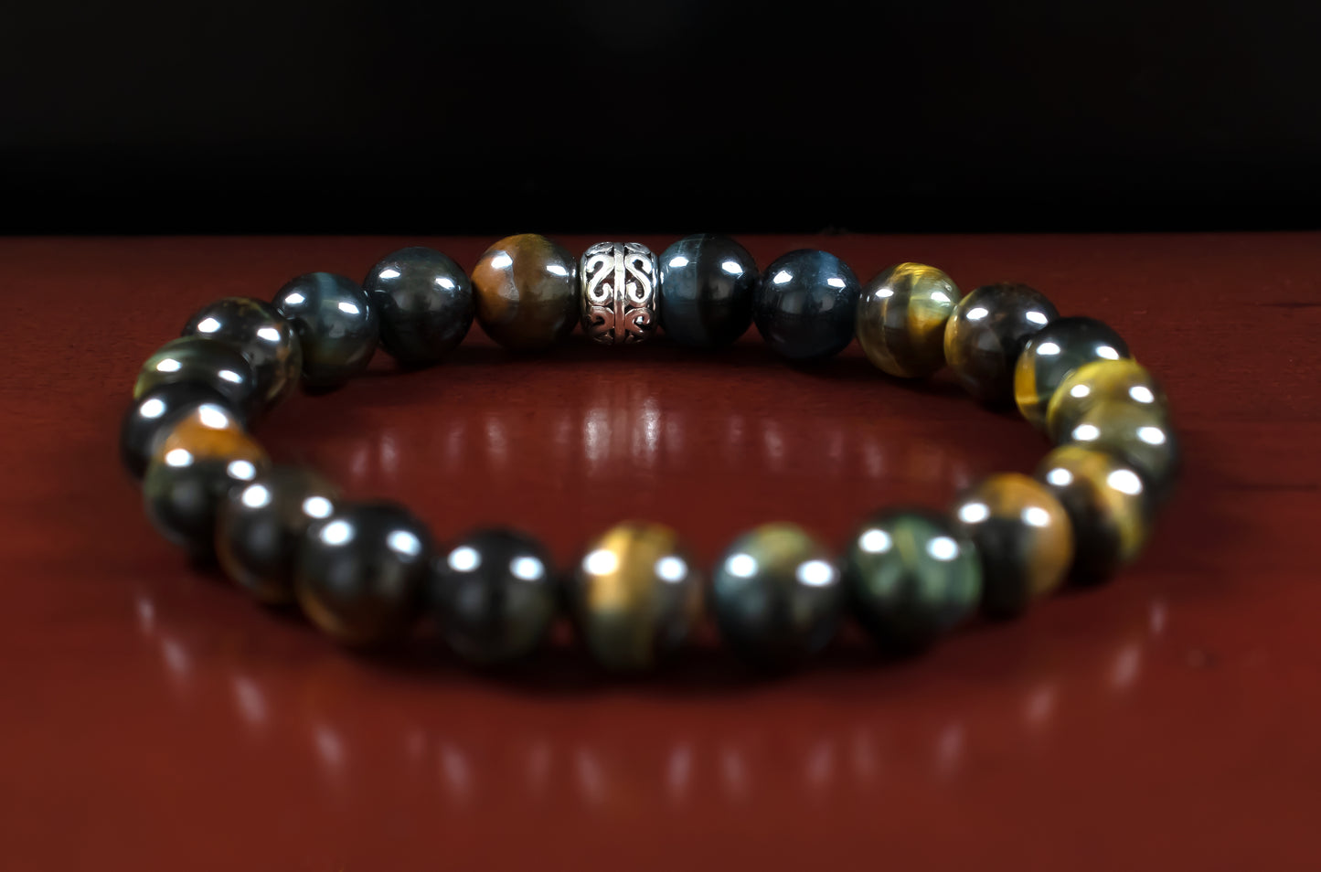 Success/Wealth - AAA Quality Blue Brown Tiger's Eye/.925 Sterling Silver Accents - 8mm