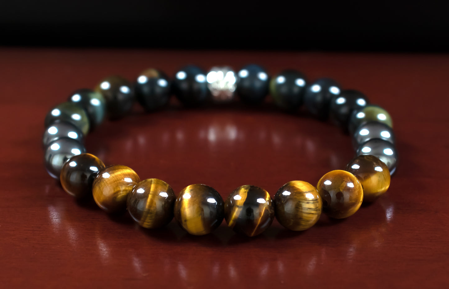 Abundance and Courage Bracelet - AAA Quality Golden Tiger's Eye/AAA Quality Blue Tiger's Eye/A Quality Hematite/ .925 Sterling Silver - 8mm