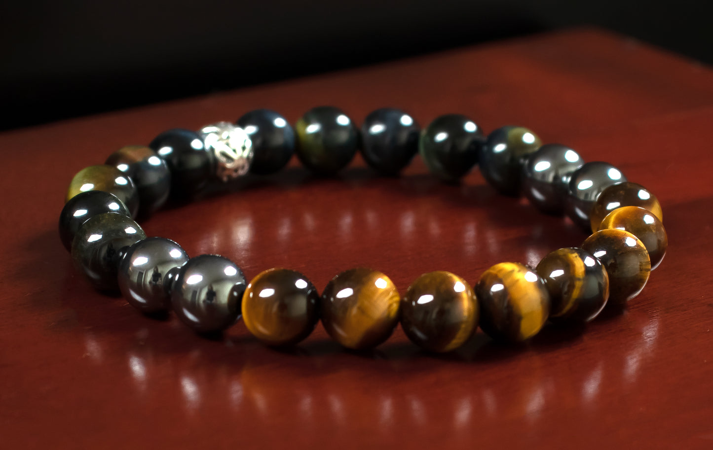 Abundance and Courage Bracelet - AAA Quality Golden Tiger's Eye/AAA Quality Blue Tiger's Eye/A Quality Hematite/ .925 Sterling Silver - 8mm