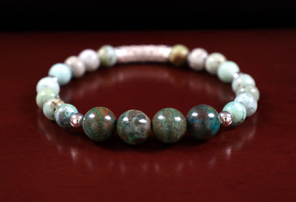 Motivation/Healing - RARE! AAA Quality Chrysocolla/AAA Quality Peruvian Turquoise/.925 Sterling Silver Accents - 6mm