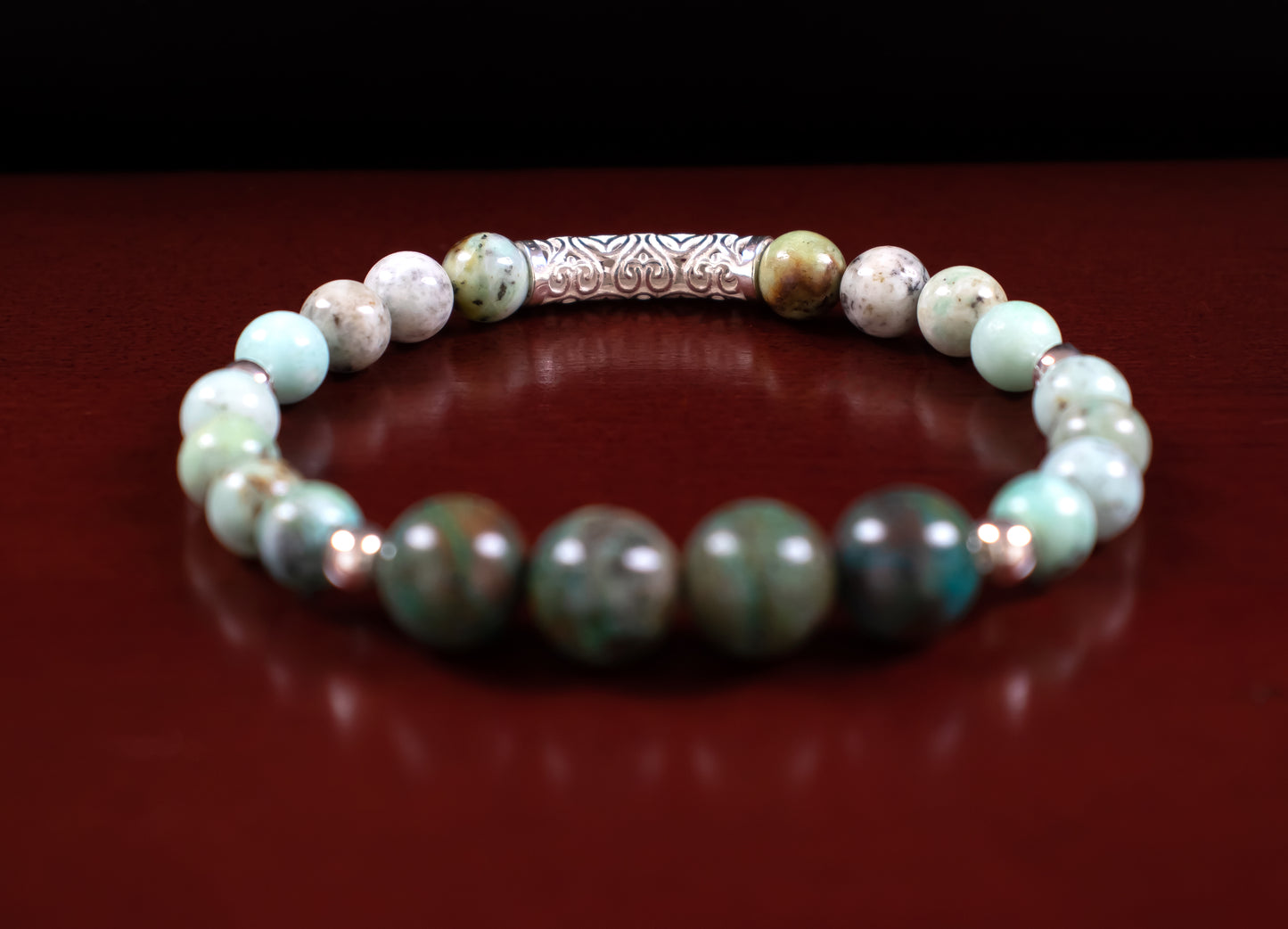 Motivation/Healing - RARE! AAA Quality Chrysocolla/AAA Quality Peruvian Turquoise/.925 Sterling Silver Accents - 6mm