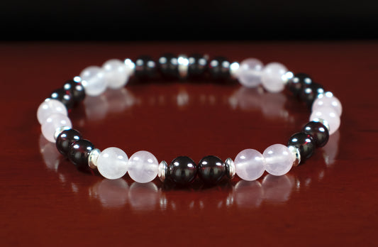 Awakening/Positivity - 5A Quality Red Garnet/AAA Rose Quartz/.925 Sterling Silver Accents - 6mm