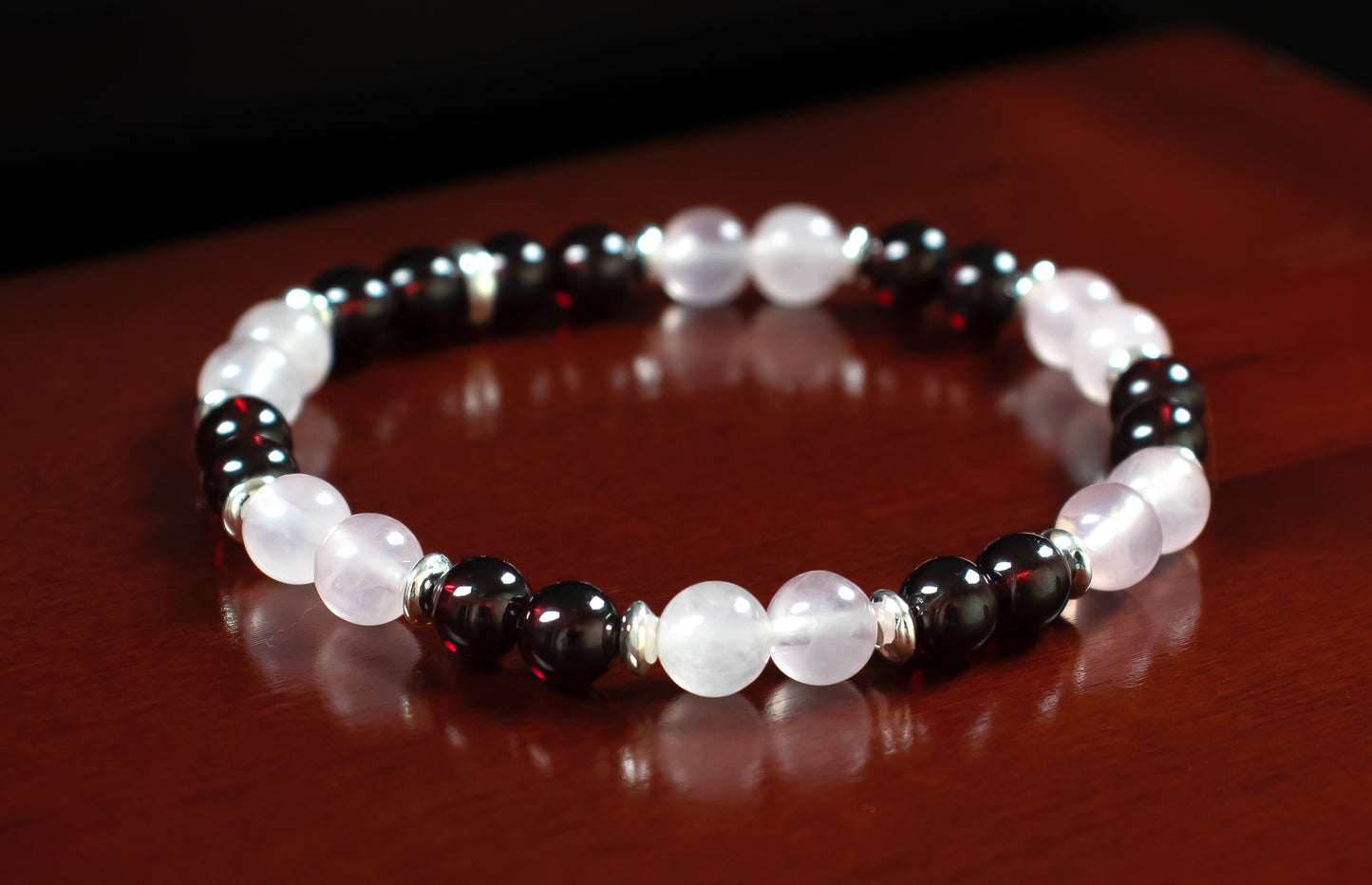 Awakening/Positivity - 5A Quality Red Garnet/AAA Rose Quartz/.925 Sterling Silver Accents - 6mm